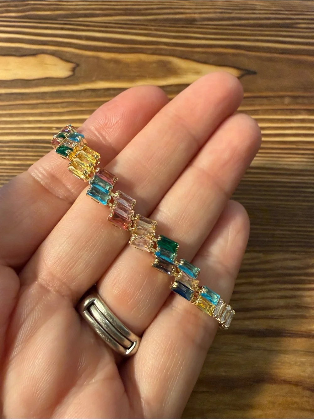 Gold Plated Multicolor Crystal Tennis Bracelet - Gold Tone Women’s Jewelry